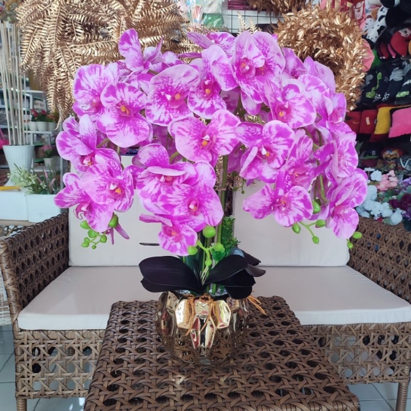 BUNGA ANGGREK LATEX POT KERAMIK MEWAH DEKORASI HIASAN MEJA ESTETIK