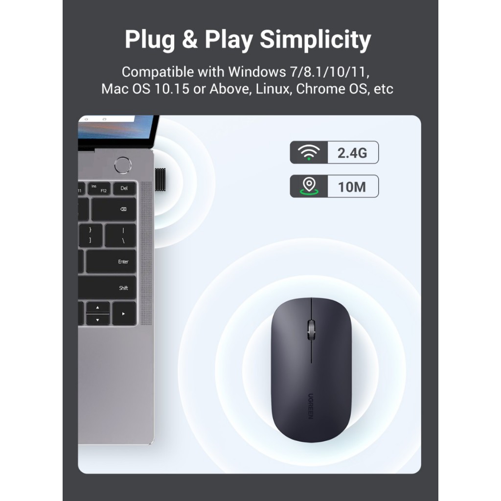 UGREEN Mouse Wireless Silent Klik Dual Koneksi Bluetooth + Dongle For Komputer Laptop Macbook-4