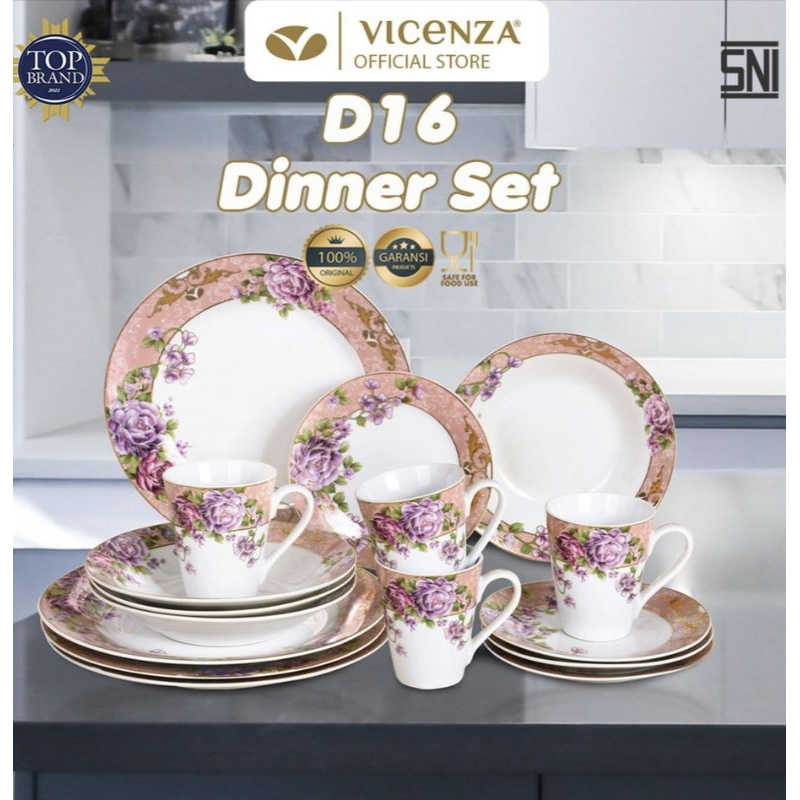 DINNER SET VICENZA tipe Magnolia D16 Perlengkapan makan VICENZA set 12 piring Magnolia dengan 3 vari
