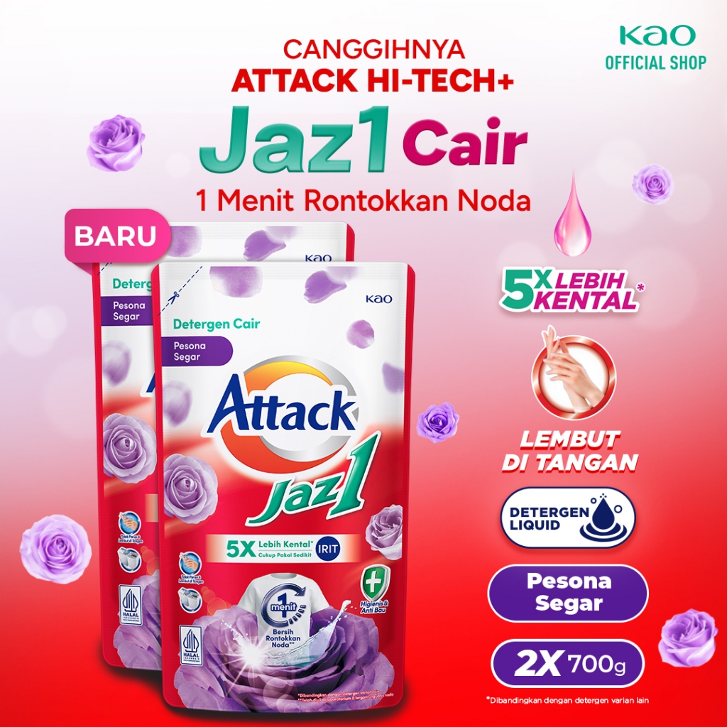 Attack Jaz1 Deterjen Cair Sabun Cuci Baju 5x Lebih Kental Pesona Segar 1 Menit Hilangkan Noda 700gr 