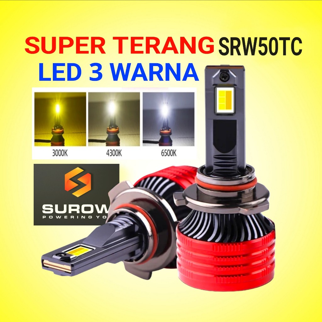 LAMPU LED MOBIL 3 WARNA SUROW SRW50TC H4 H11 H1 HB3 HB4 9005 9006 H7