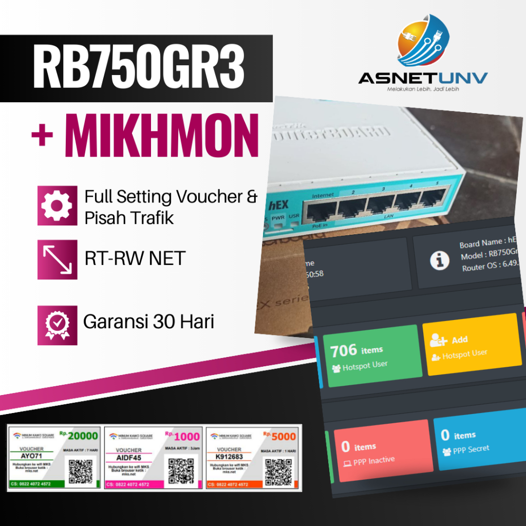 MIKROTIK RB750GR3 FULL SETTING VOUCHER RT/RW NET