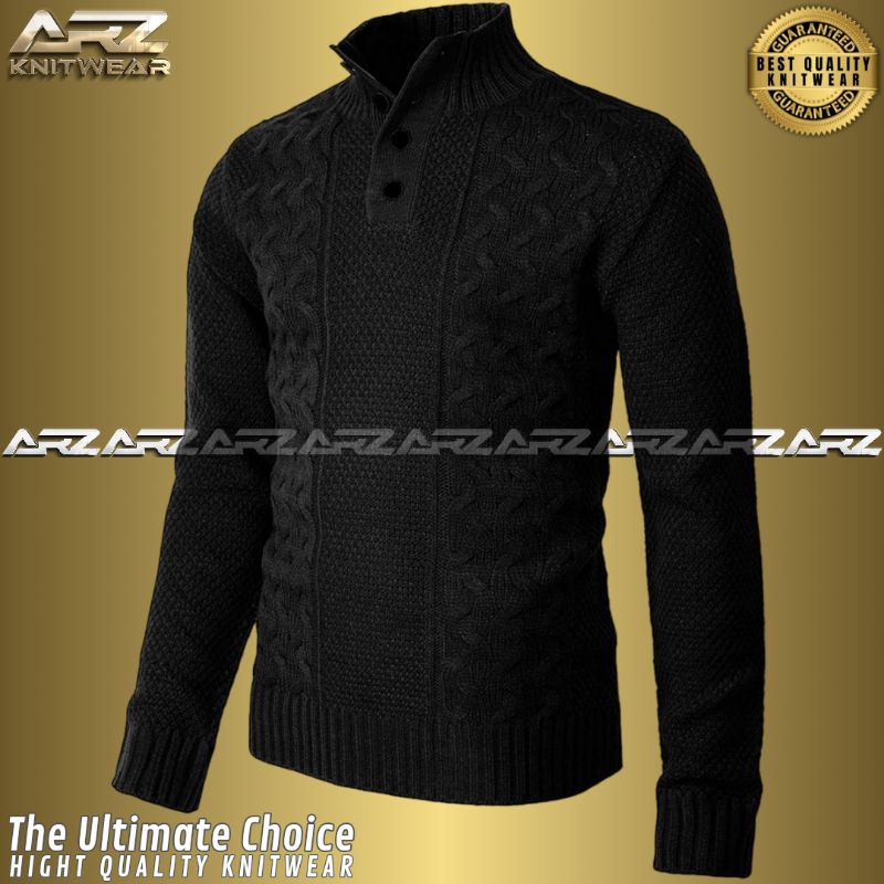 [BLACK] Maher Sweater Rajut Pria Eksklusif Turtleneck - Sweater Rajut Kerah Tinggi - Sweater Rajut L