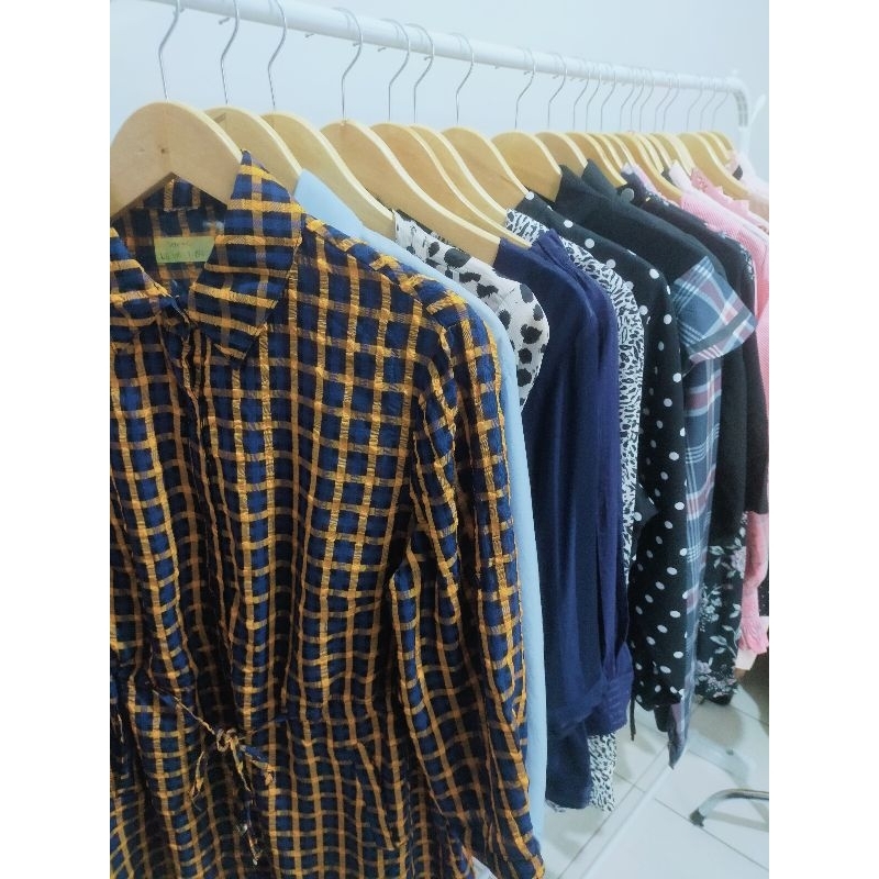 [COD][1-100] Kemeja Blouse Panjang Katun Cotton Korean Style | Baju Bal Thrift No Cacat