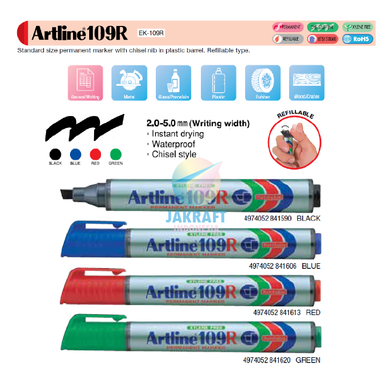 

(1 Pcs) Spidol Permanen Segala Permukaan ARTLINE EK-109R Flat Style Tip Permanent Marker Tebal Pekat Anti Air 2.0~5.0 mm