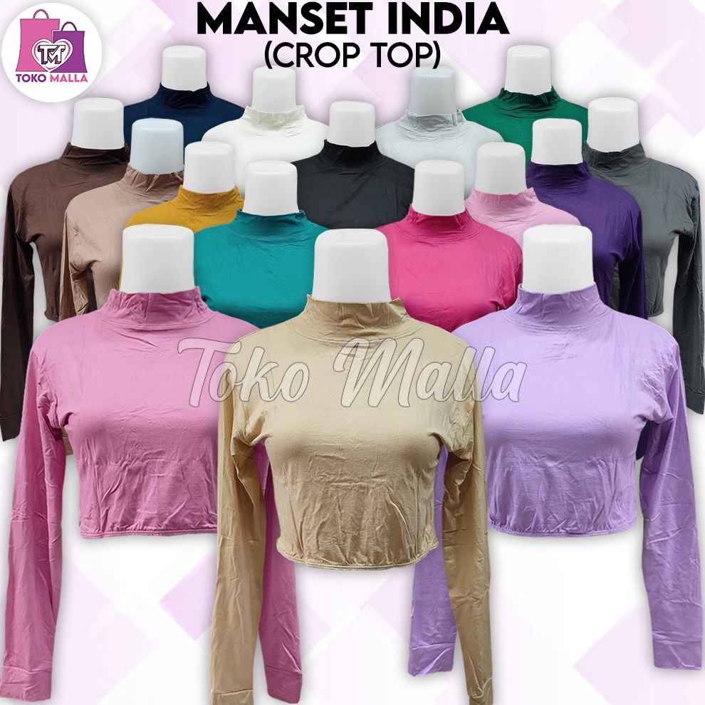 ART N63T Baju Manset Crop top India Lengan Panjang Wanita Polos Bahan Rayon Spandek Dalaman Perempua