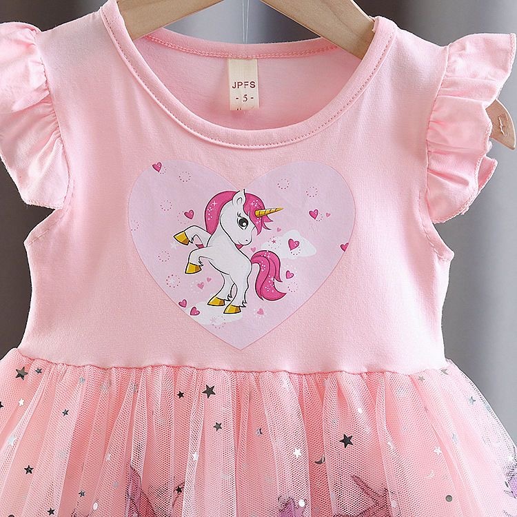 [PRINCESS KESLI] 0-7 Tahun Dress Unicorn Anak Perempuan Gaun Pesta Lucu Untuk Bayi Cewek Baju Ulangtahun Katun Kids Girls Blue Pink Image 6