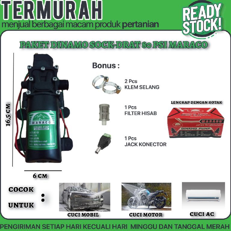 TERBAIK PAKET A DINAMO SOCKDRAT 8 PSI MARACO  POMPA DC 12V  DINAMO PUMP SPRAYER MOBIL  MOTOR  AC