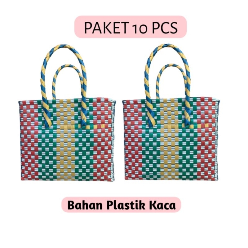 Tas Anyaman Plastik Oblong,Tas Anyaman Kaca Buat Belanja/Parcel Lebaran/Himpres
