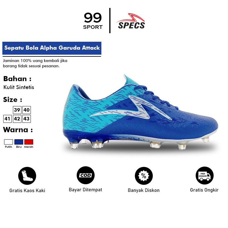 Harga Termurah Sepatu Bola Specs Garuda Alpha Pro FG Komponen Ori Free Kaos Kaki