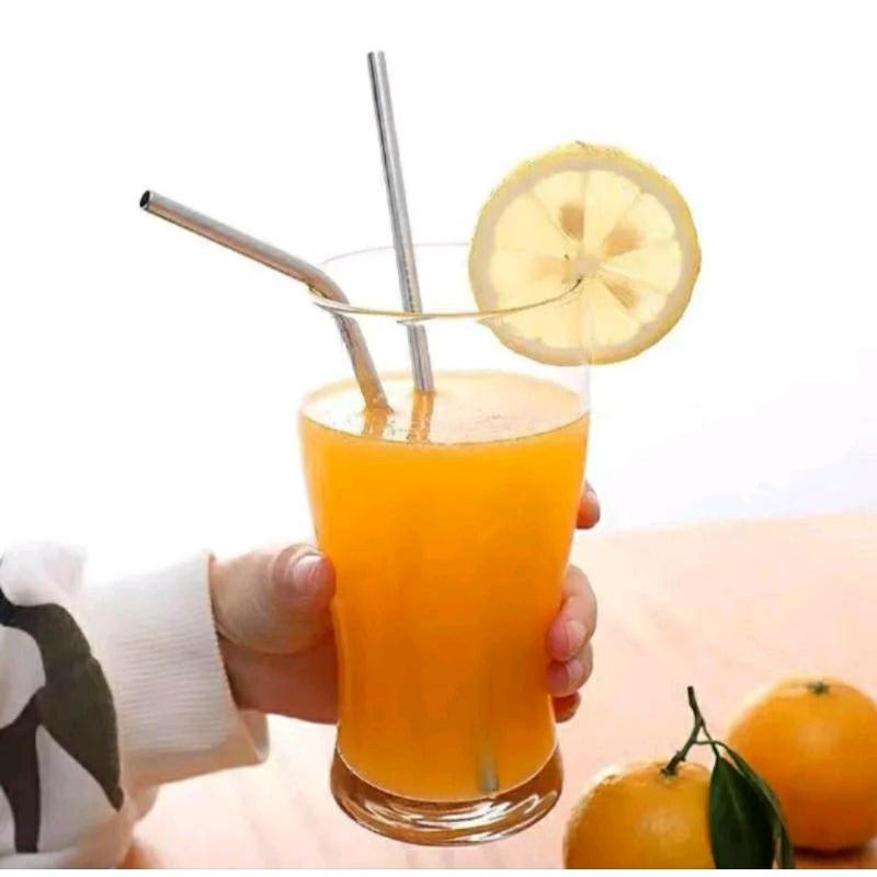 SEDOTAN MINUMAN STAINLESS STEEL STRAW MODEL LURUS BENGKOK LENGKUNG - AKSESORIS PERALATAN PERLENGKAPA