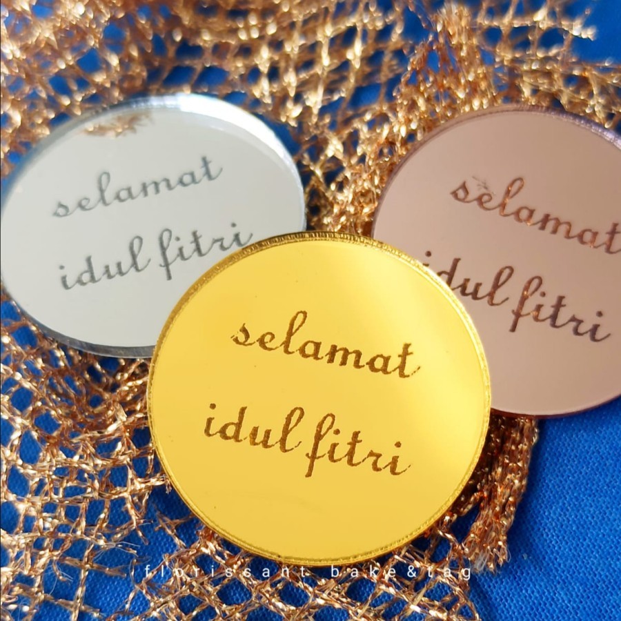 Gantungan Lebaran | Tag Lebaran | Topper idul fitri | Tag Idul fitri - idulfitri bulat, Gold