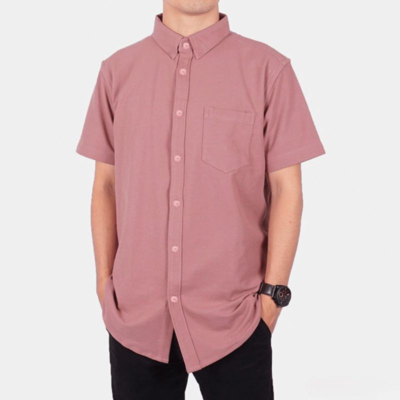 Kemeja Dusty Pink Lengan Pendek Hem Pria Polos Casual