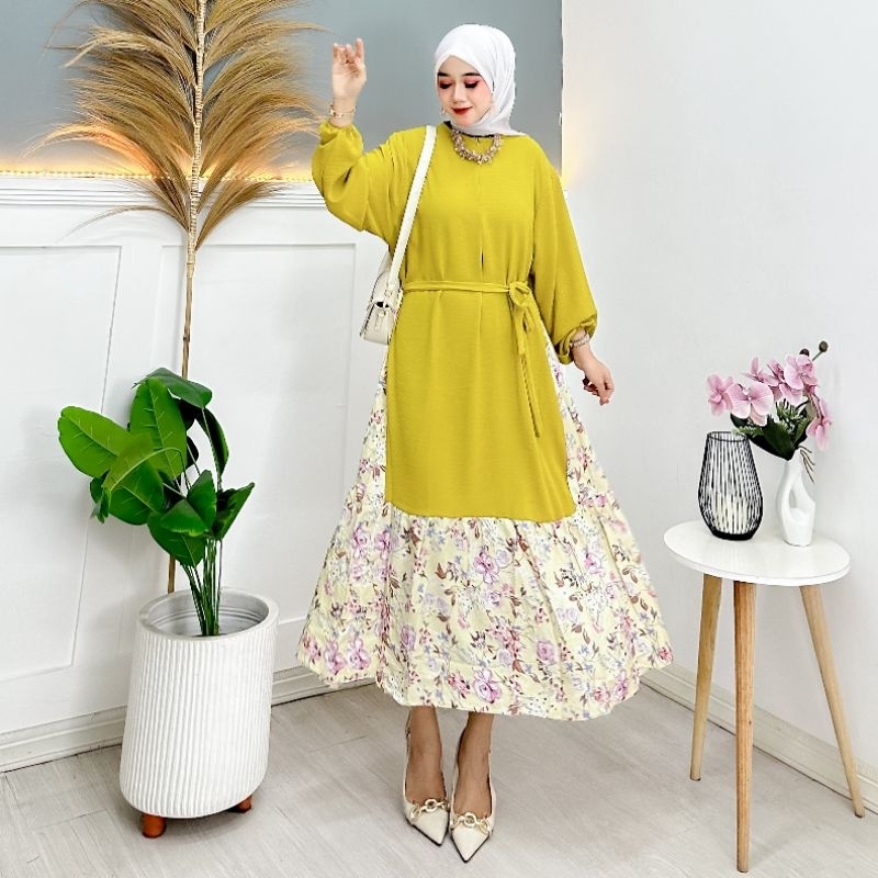 Luppy Midi Dress Crinkle Kombinasi Rayon Busui