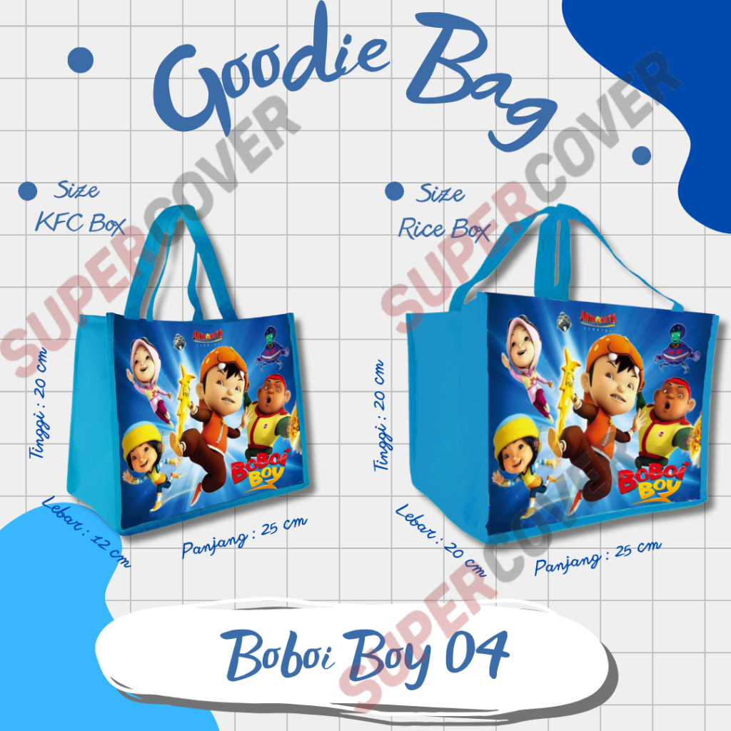 

Goodie Bag Gambar Kartun BoboiBoy 04 Warna Biru Muda Untuk Acara Ulang Tahun, Aqiqah, Sunatan Dan Lain lain.