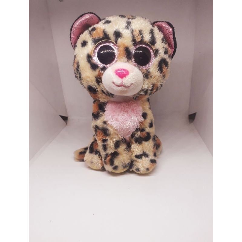 Minky Doll / TY Beanie Boos Cobalt Pink Leopard, Boneka Macan Tutul, TY Livvie Leopard Beanie Boo, S
