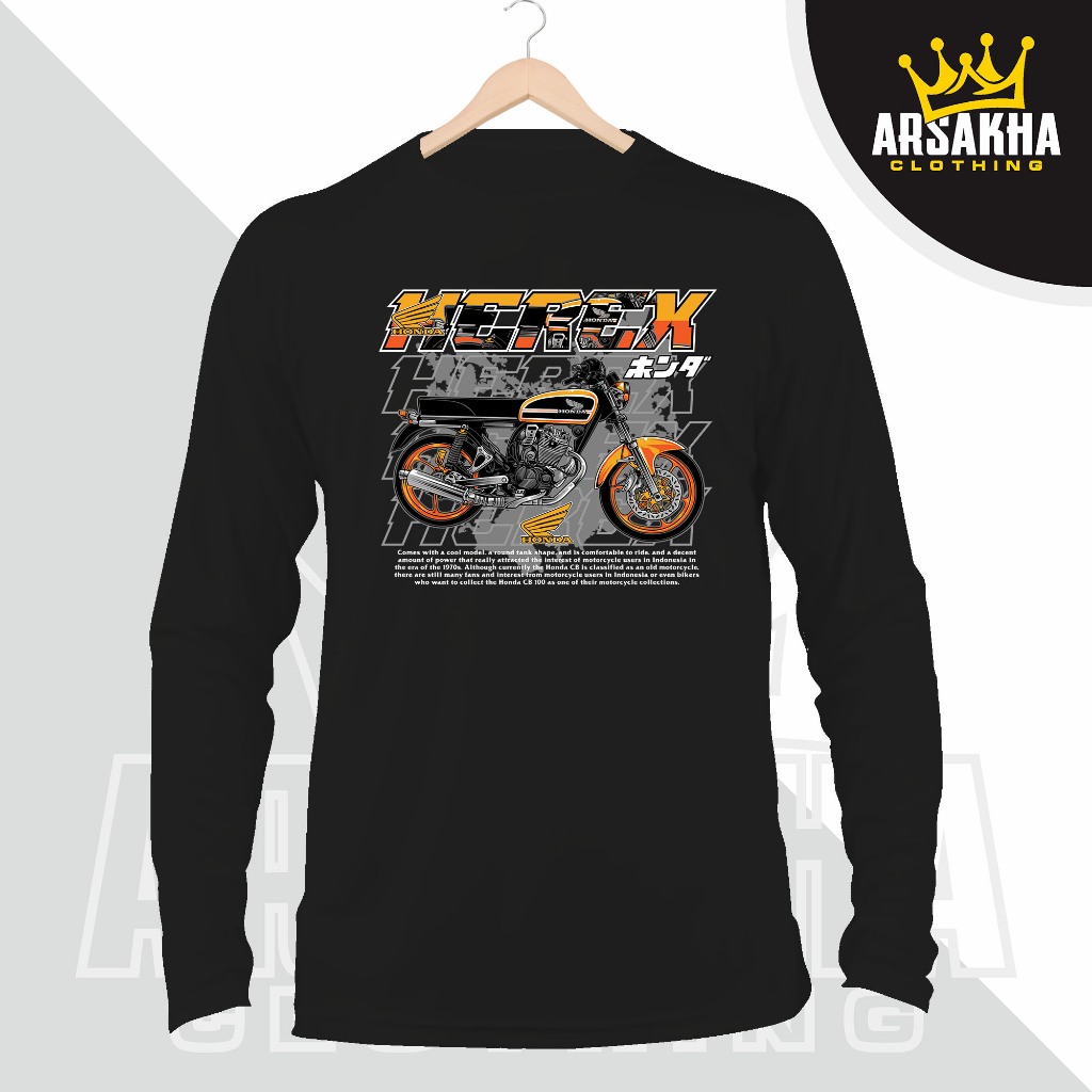 Kaos Lengan Panjang Herex Honda CB100 Edition Baju Distro Katun Combed 30s - Arsakha Clothing