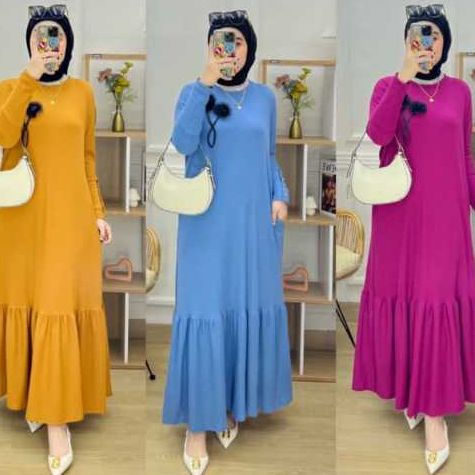 gamis muslim wanita kaos knit rajut import polos rempel