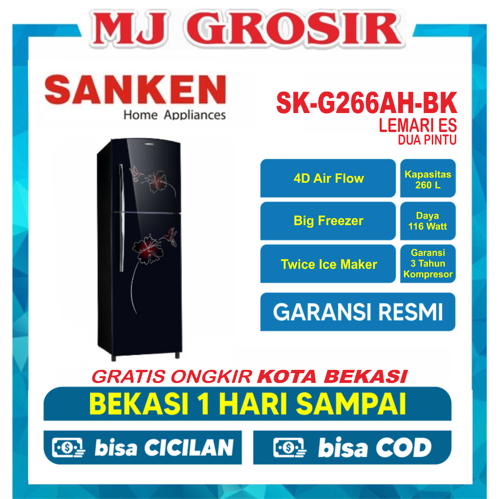 KULKAS SANKEN SK-G 266 AHBK LEMARI ES 2 PINTU SK-G266AHBK 260 Liter