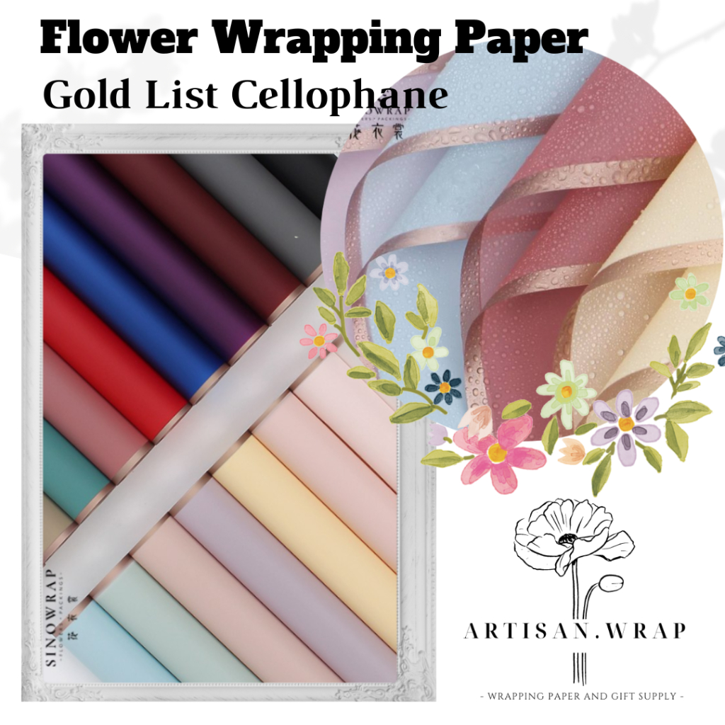 

[1 Pak 20 Lembar] Kertas Buket Bunga 1 Pak - Flower Wrapping Paper Cellophane Gold List Semi Transparan 20 Lembar - Flower Wrap Transparent Frame Pinggir Emas - Bouquet Florist Per Pack Waterproof Korean Style