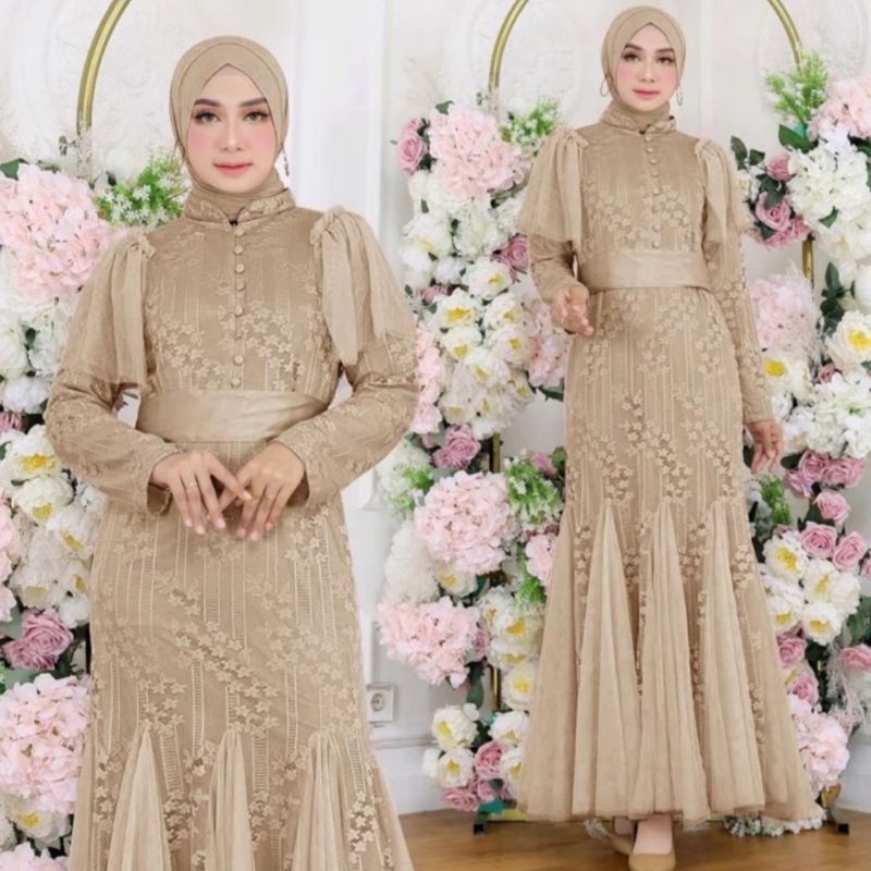 Baju Gamis Brukat Wisuda Maxi Dress Duyung Lebaran 2024