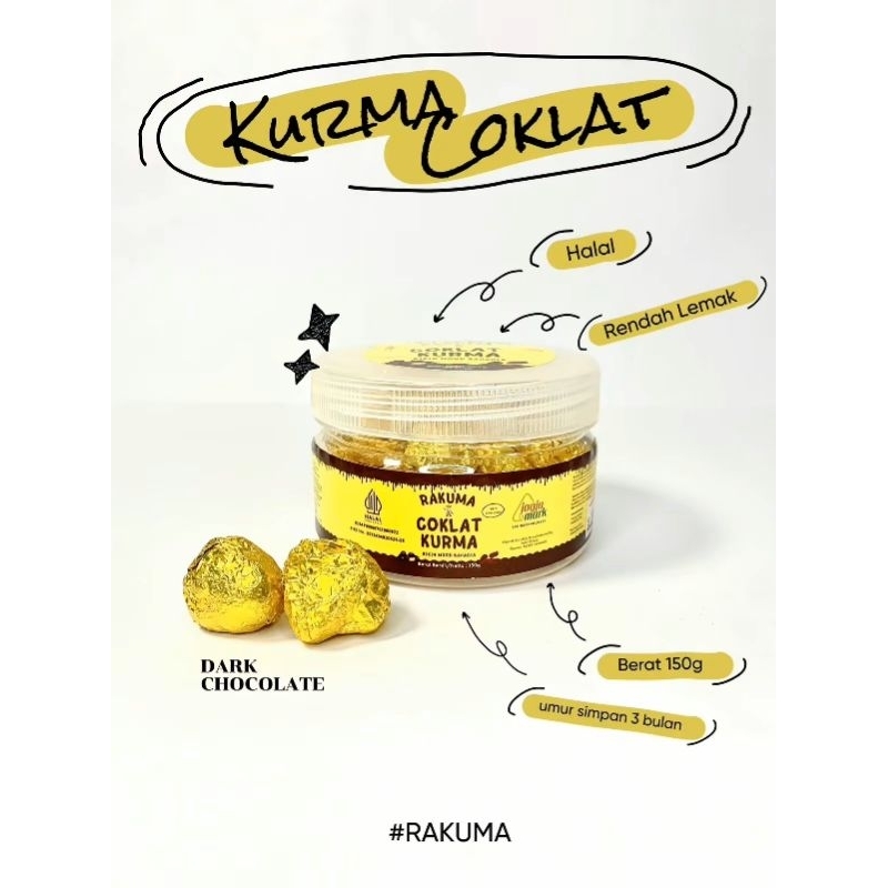 

Rakuma Kurma Coklat, KurCok Dark Chocolate, Snack Cemilan Sehat | Hampers Lebaran | 150 gram