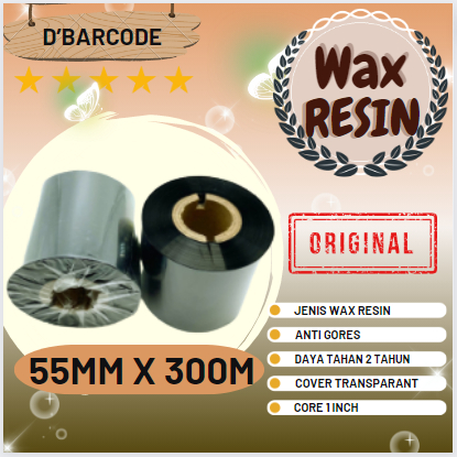 

RIBBON BARCODE WAX RESIN 55 MM X 300 M - TRANSPARAN FACE OUT- PRINTER - POSTEK - TSC - ZEBRA - ARGOX