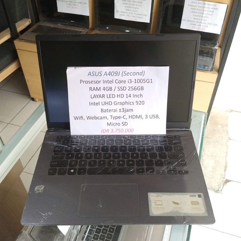Second LAPTOP ASUS A409j Intel Core i3 gen 10 RAM 4GB SSD 256GB 14inch Seken Bekas