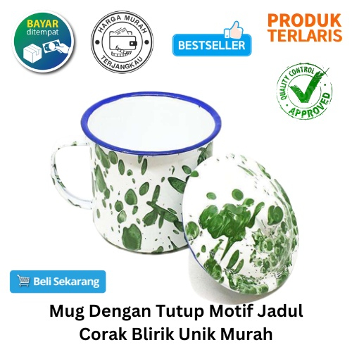 [BISA COD] PROMO Mug Dengan Tutup Motif Jadul Corak Blirik Unik Murah Mug Blirik Cangkir Blirik Mug 