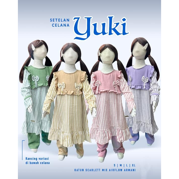 oneset stelan MUSLIM anak Cewek YUKI 10/ Baju muslim anak cewek / baju lebaran anak remaja / stelan 