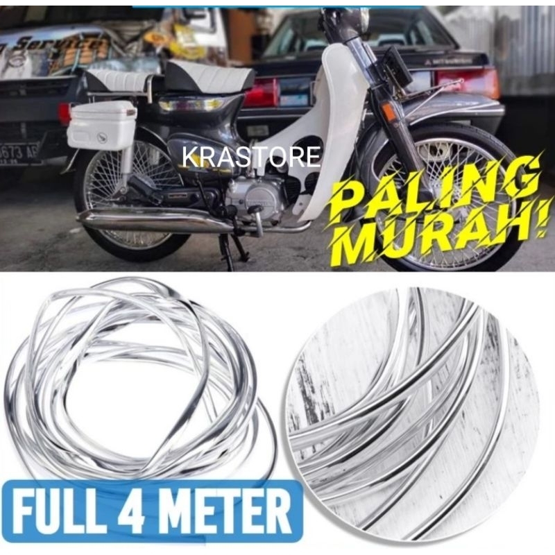 TERMURAH FULL 4 meter Lis chrom body untuk Honda c50 c70 yamaha v80 Suzuki rc fr chrome