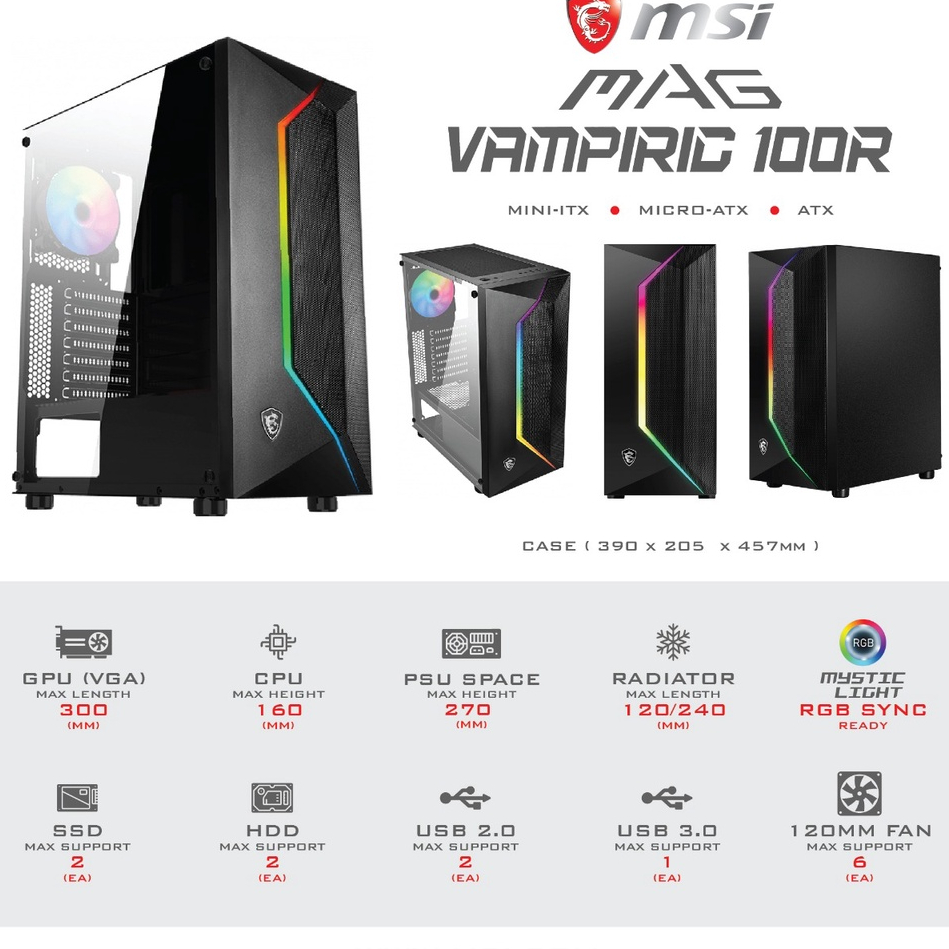 CASING GAMING KOMPUTER PC CPU CASE MSI VAMPIRIC 100R RGB LED STRIP (NON PSU)