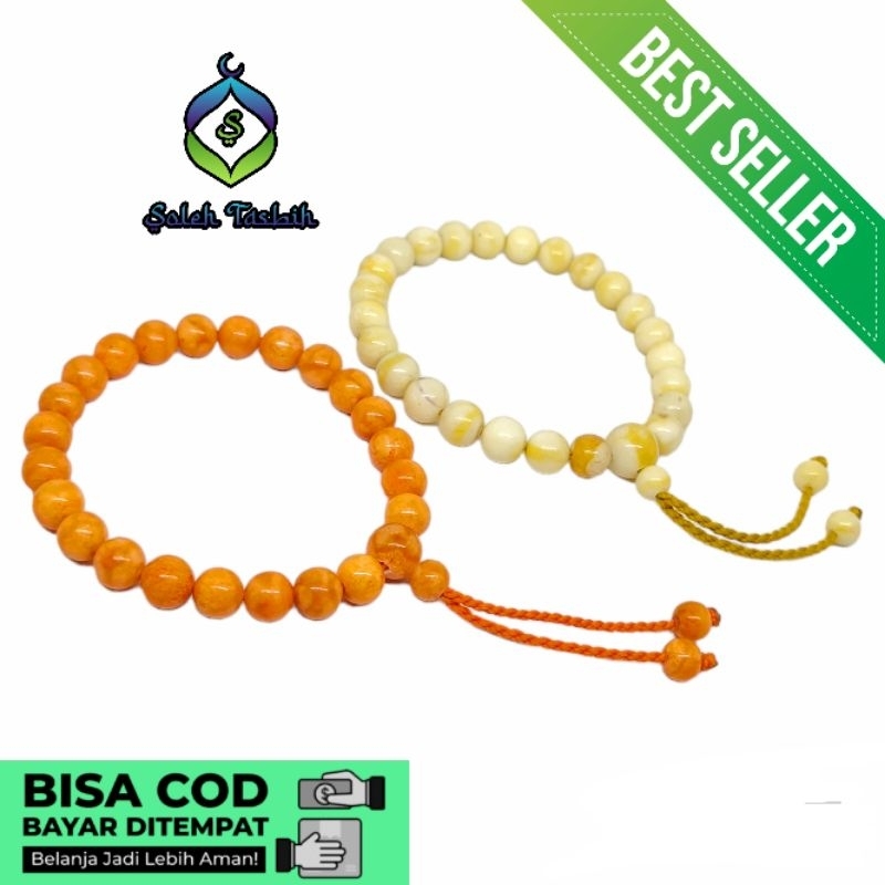 Gelang Batu coral marjan putih dan marjan orange size 6mm-8mm asli