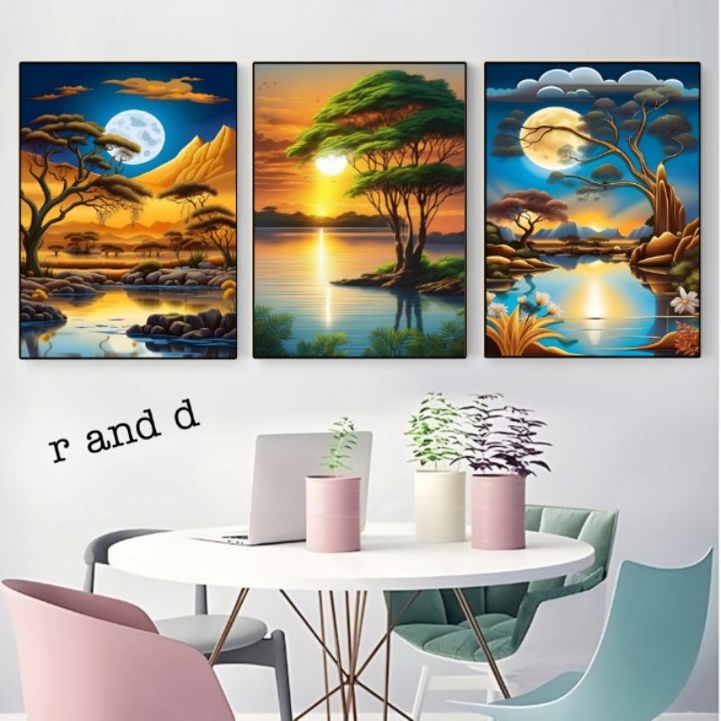 Hiasan Dinding Lukisan Pemandangan Ukuran 47x31, Dekorasi rumah poster pemandangan alam ukuran A3, P