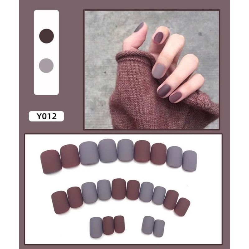 Y012 Kuku Palsu Nail Art Isi 24 Pcs Warna Ungu Maroon