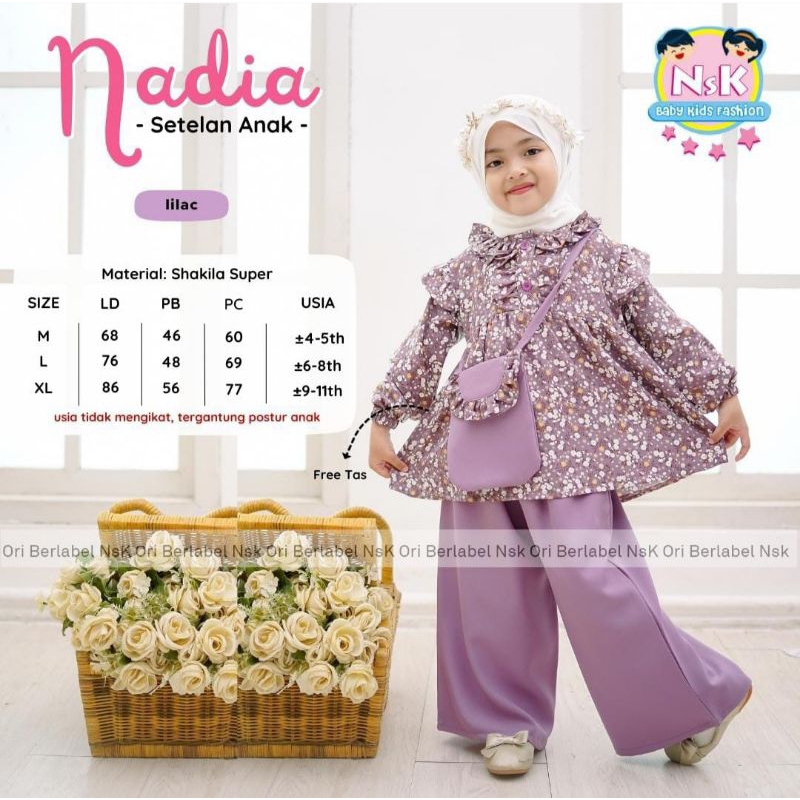 nadia set tunik + celana anak free tas