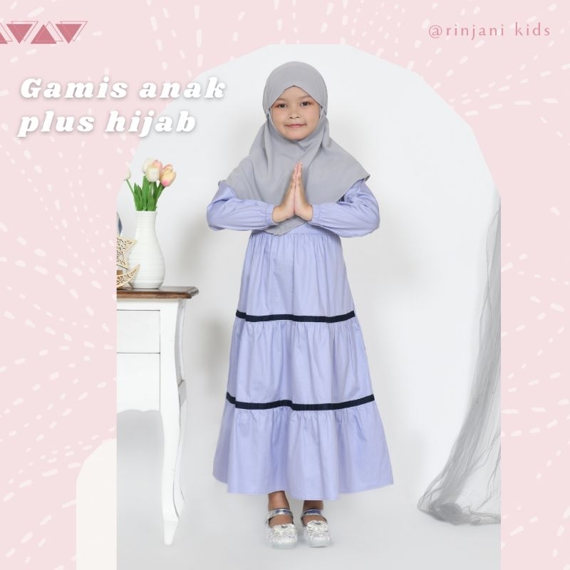 Gamis anak katun jepang original plus kerudung bergo model terbaru ukuran 5-12 tahun