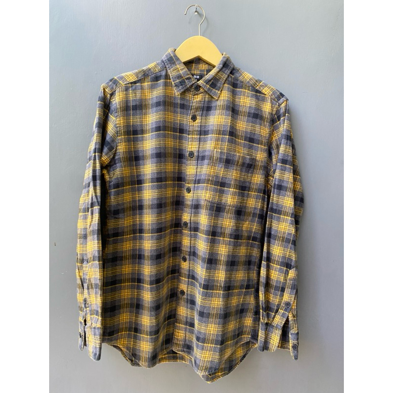 KEMEJA FLANNEL UNIQLO KUNING ABU