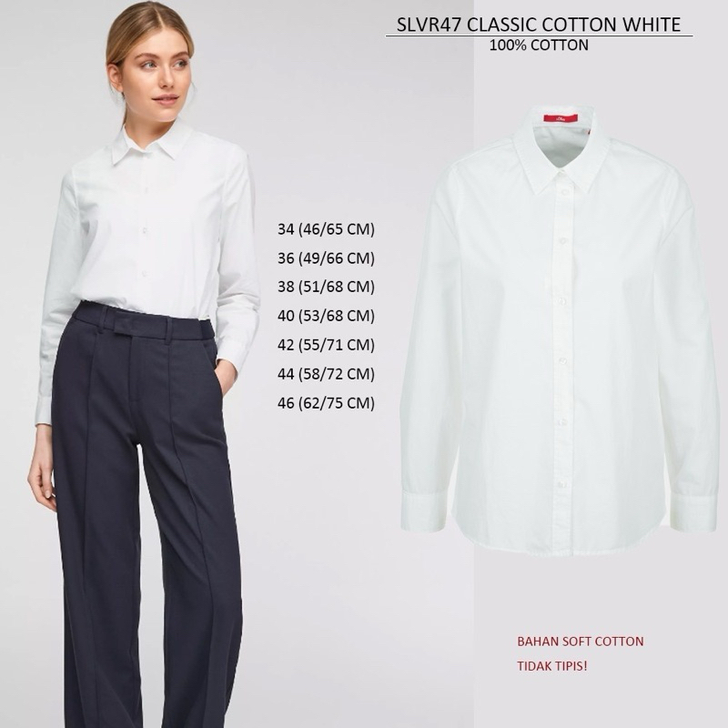 Kemeja Katun Wanita Warna Putih Lengan Panjang (Classic Cotton Shirt Regular Fit) brand S. OLIVER Or
