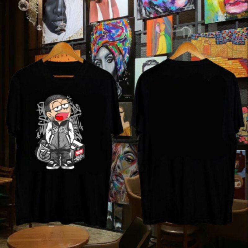 KAOS HITAM NOBITA STLYE SANS,KAOS ATASAN BERMOTIF,KAOS KEKINIAN