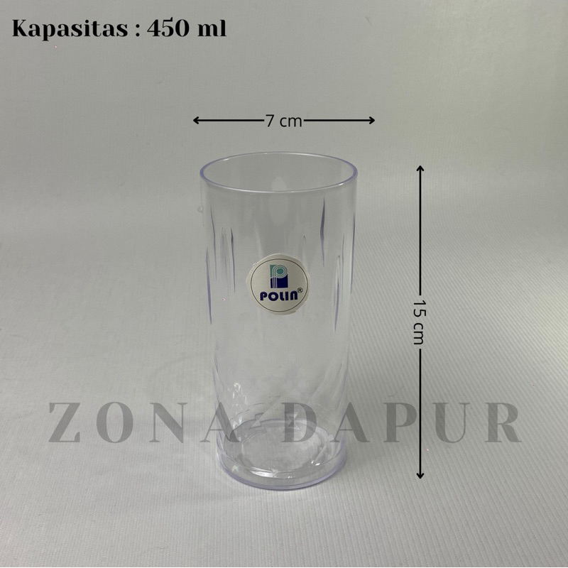 (6 pcs) - Gelas Plastik Bening 450 ml POLIN - Gelas Jus Mika Bening - Gelas Minuman Cafe Milkshake