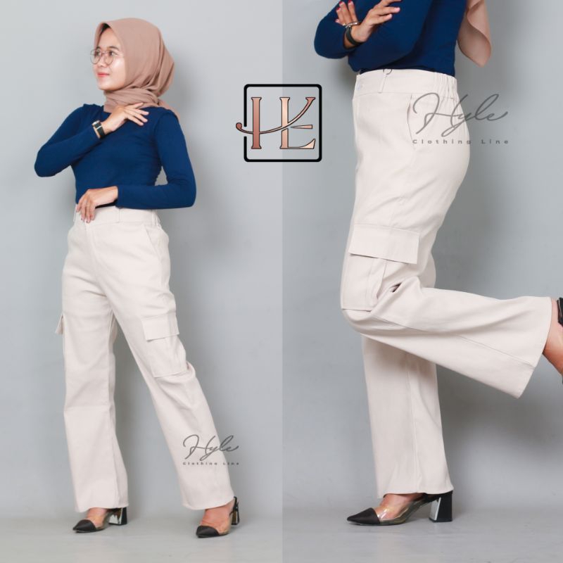 Celana Cutbray Cargo Panjang Wanita Bahan Katun Twill Combed Stretch Premium Super Melar Nyaman dipa