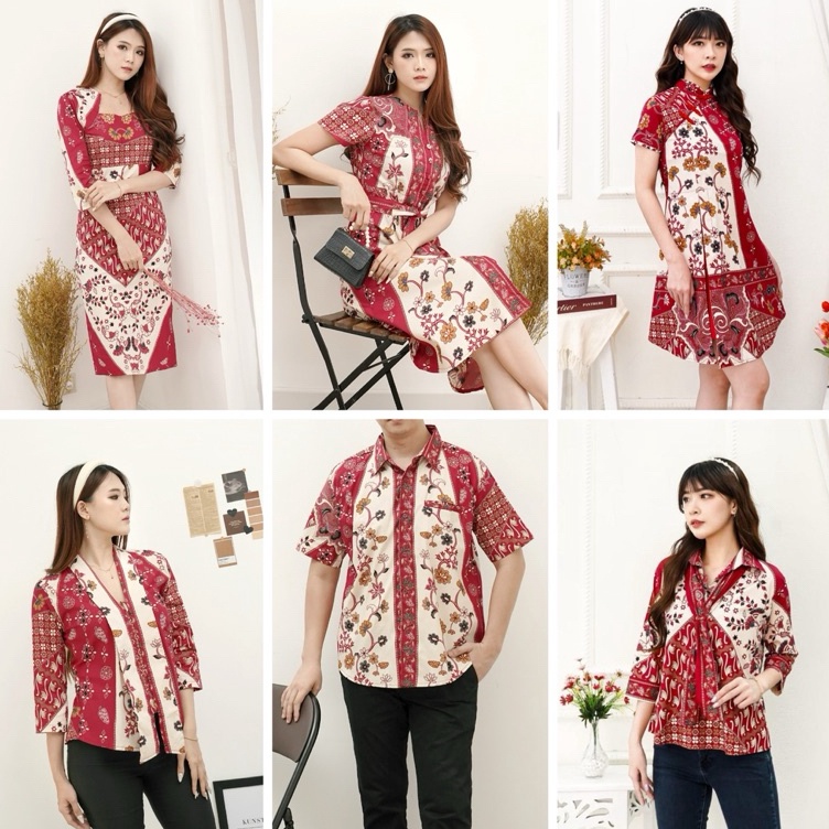 ART I79J Couple dress batik modern merah imlek  Cheongsam qipao dress merah batik wanita  kemeja pri