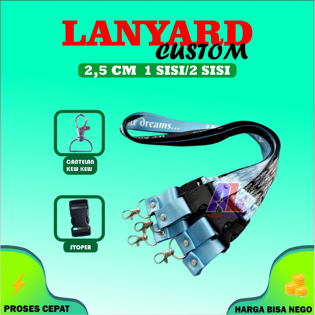

CETAK TALI LANYARD UKURAN 2,5CM 1SISI/2SISI, GANTUNGAN IDCARD, TALI NAME TAG