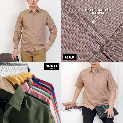 [COD]Kemeja lengan panjang/lengan pendek pria polos warna coklat susu(coksu)/cream/nude