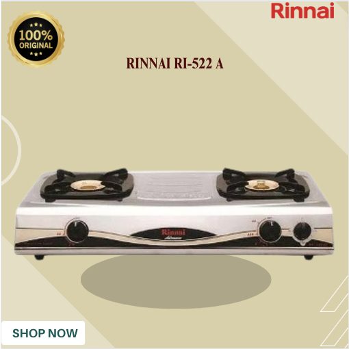 KOMPOR GAS RINNAI 2 TUNGKU RI-522 A/RI-522A/RI522A/RI 522A/RI 522 A/API BESAR/ORIGINAL GARANSI RESMI