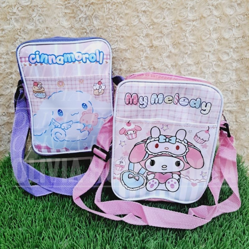 Tas Slempang Semi Leather Persegi Panjang Tinggi Cinnamoroll Tas Selempang Anak Persegi Panjang Ting