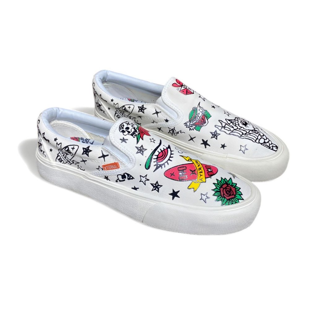 Sepatu Pria Wanita XternalStepSure Slip On X Colour Tatto Cyrano Offwhitee