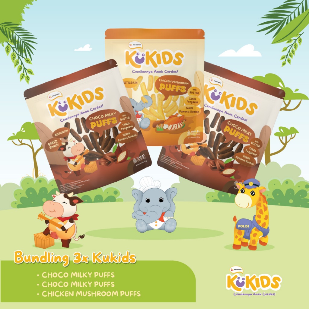 

Bundling Kukids 2 Pouch Choco Milky + 1 Pouch Chicken Mushroom Puffs Cemilan Anak by Ina Cookies