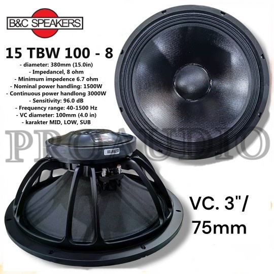 SPEAKER KOMPONEN 15 INCH BNC 15TBW100 / 15 TBW 100 ORIGINAL1000 WATTS